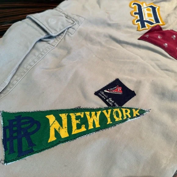 Ralph Lauren cargo firefighter tan canvas shorts P-Wing patches Men 30 waist - Picture 12 of 16